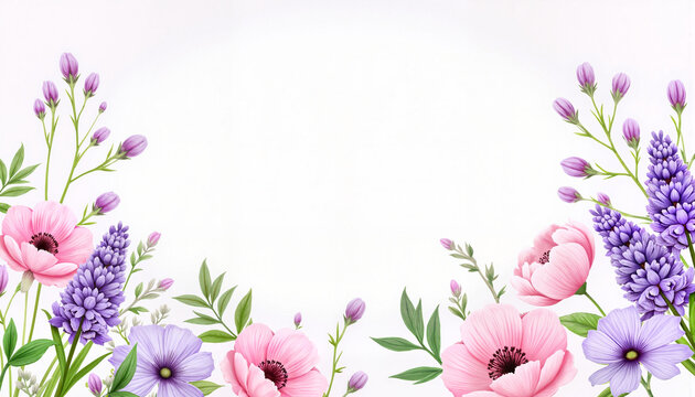 Soft floral background with pink and purple flowers, party, invitation, bachelorette party invitation, wedding, anniversary, background, copy space