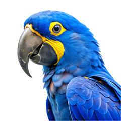 Fototapeta premium Blue and yellow hyacinth macaw parrot isolated on transparent background
