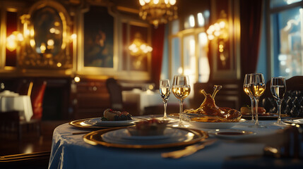 High-End Restaurant Interior with Gourmet Plating