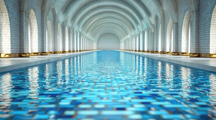 Obraz premium Indoor pool, arched hall, tranquil water, spa design, luxury resort