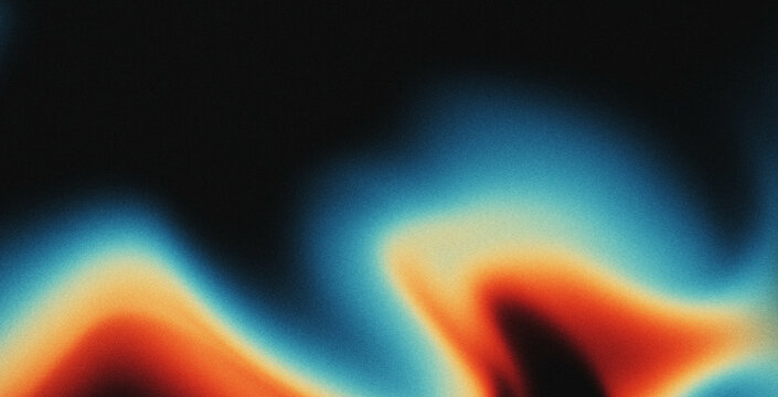 Vibrant rainbow, orange blue teal white psychedelic grainy gradient color flow wave on black background, music cover dance party poster design. Retro Colors from the 1970s 1980s, 70s, 80s, 90s style