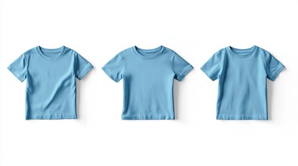 Blue t-shirt floating against a white background, representing casual clothing.