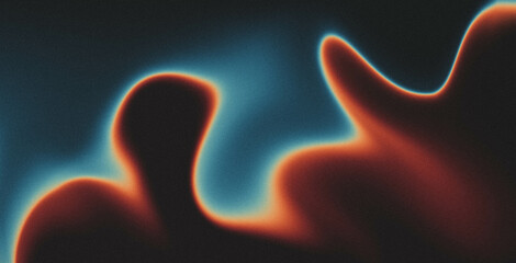 Vibrant rainbow, orange blue teal white psychedelic grainy gradient color flow wave on black...