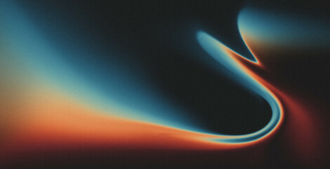 Vibrant rainbow, orange blue teal white psychedelic grainy gradient color flow wave on black...