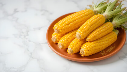 "Fresh Yellow Corn on Orange Plate"