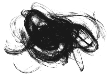 Chaotic black scribbles texture, isolated on transparent cutout background