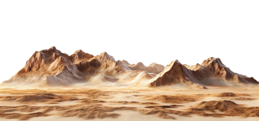 Desert landscape with mountains, isolated on transparent cutout background