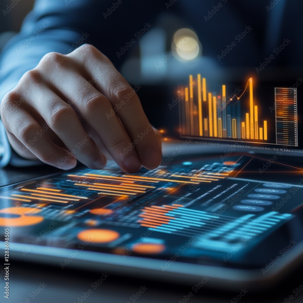 Fototapete data analysis on a tablet: examining business growth and financial trends with interactive visualiza