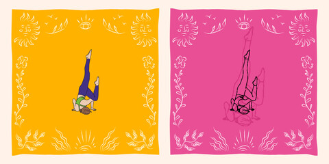 Yoga pose asana wellness illustration clipart in sketch fun cute style