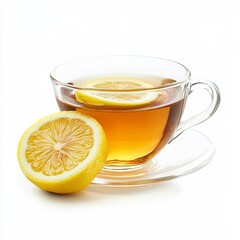 cup of ginger tea with lemon slice isolated