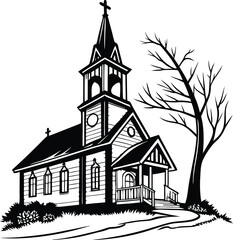 Christian Church Silhouette, Vector Design