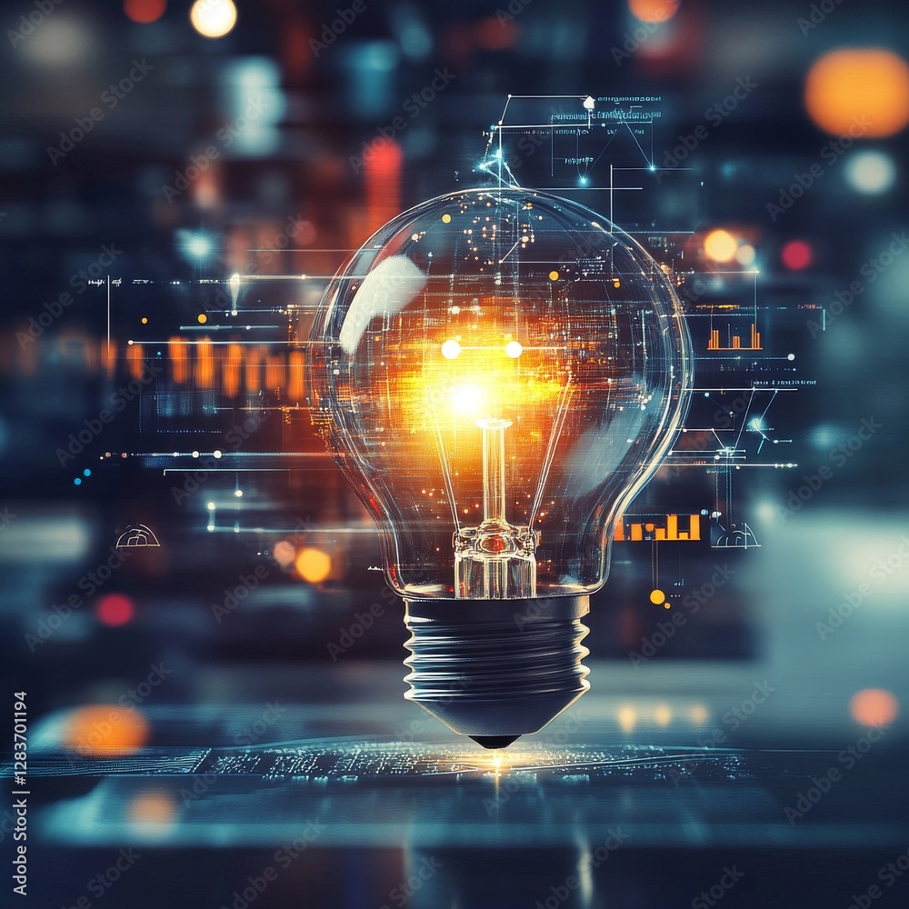 Fototapete illuminating innovation: a glowing lightbulb symbolizing technological breakthroughs and data-driven