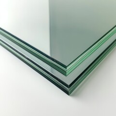 Laminated Glass Panels: Clear Layers of Safety and Transparency Stacked on White Background for Structural Integrity