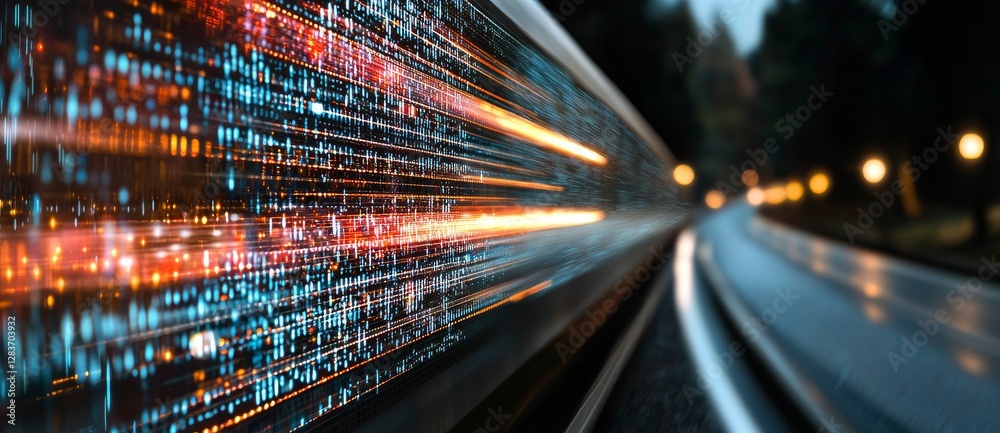 Poster cyber security is depicted in an abstract image with high speed technology and a motion blurred poin