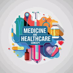 Naklejka premium vector colorful The medical field and care between the patient, the doctor, nurse and hospital 
