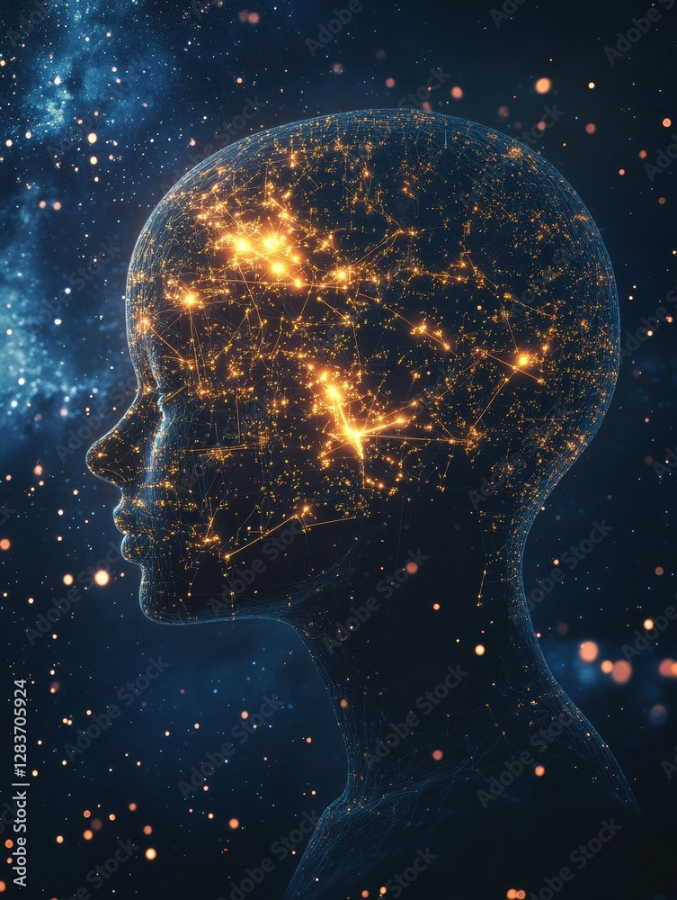 Fototapete silhouette of a human head filled with glowing quantum circuits representing advanced technology and