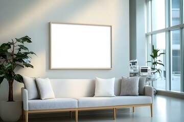 A Mockup of an Empty White Poster on the Wall in Modern Space