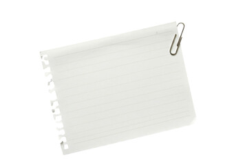 Lined notebook page with a paperclip on a white background.