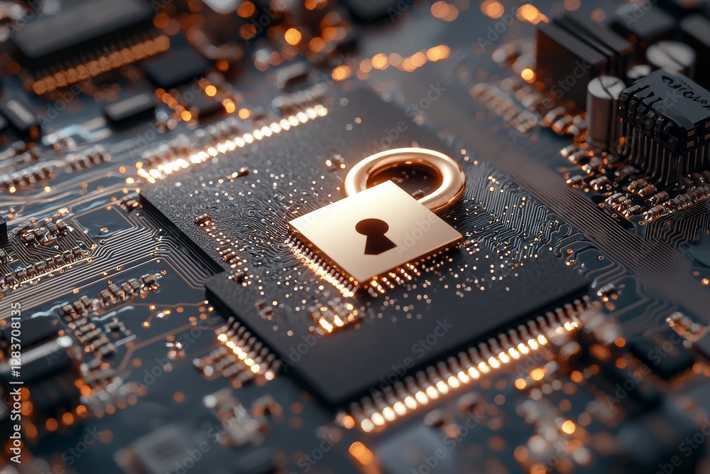 Poster cyber security and the protection of private information and data are symbolized by locks on an inte