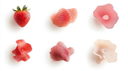 Colorful Fruits and Unique Textures on a White Background