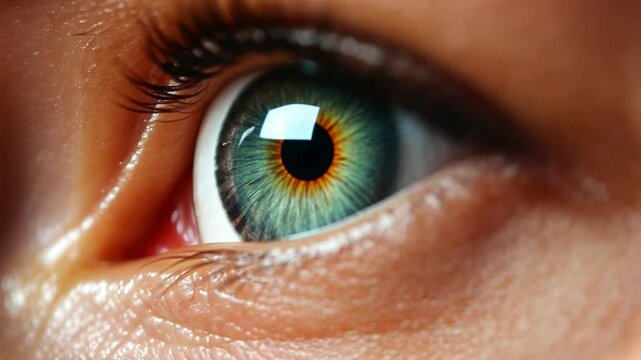 Close-up view of a human eye showcasing unique colors and intricate details in natural light
