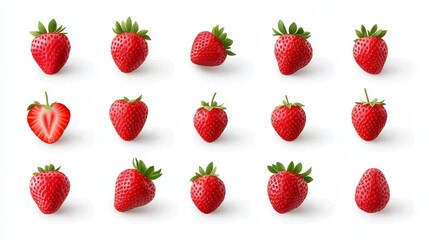 Fresh Red Strawberries Arranged in Beautiful Pattern on White Background