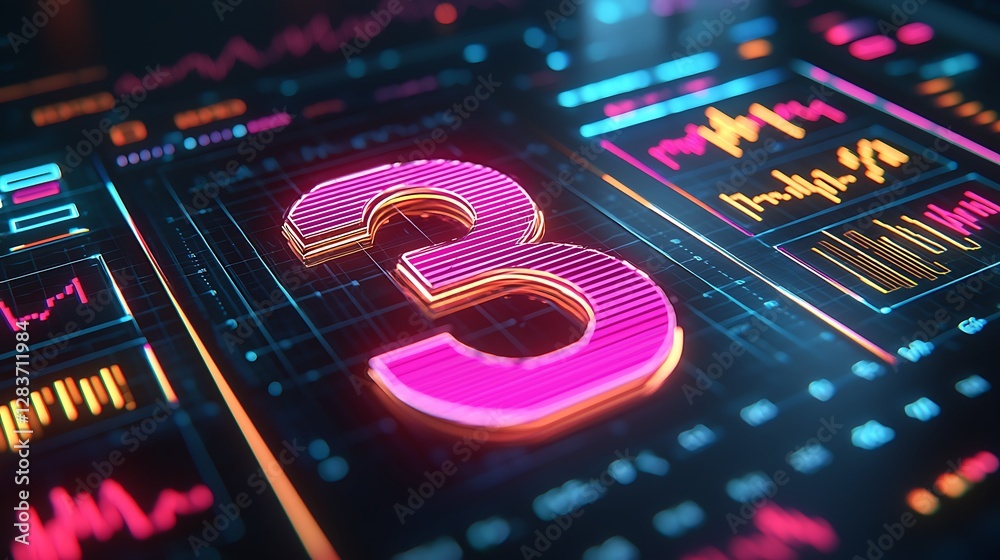 Poster futuristic digital display showing number three