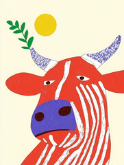 Obraz premium illustration Cow poster is vibrant, joyful, slightly bitter, and captivating