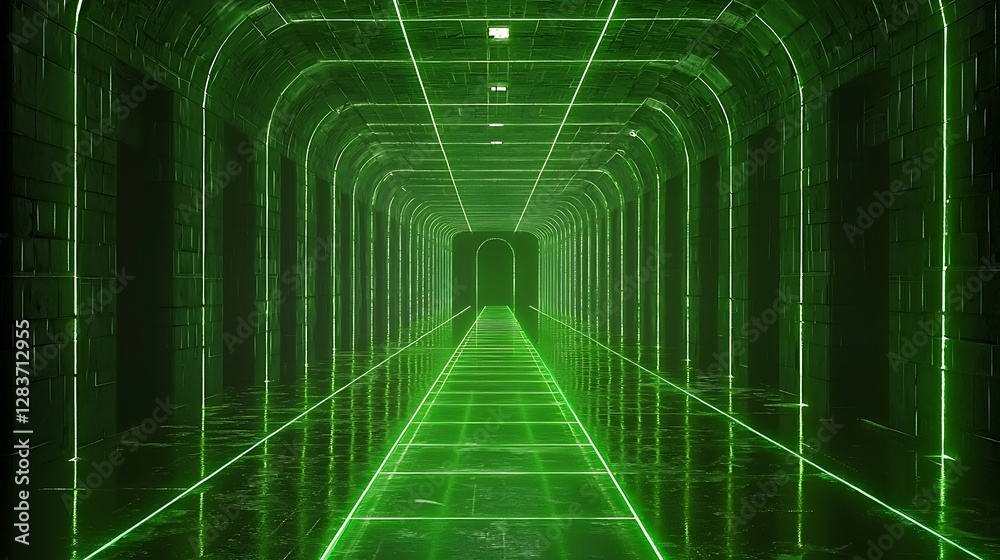 Poster futuristic green laser tunnel architecture