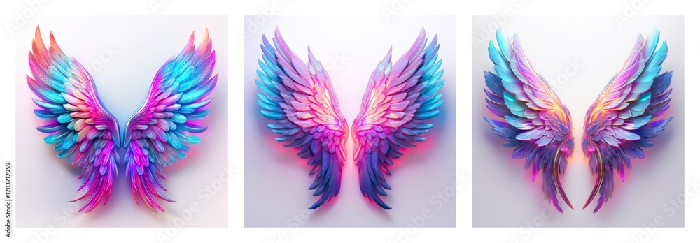 Aufkleber isolated collection of three pairs of vibrant wings. colorful hues in each pair create a bright, art