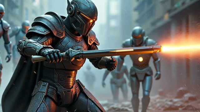 Futuristic Knight in Urban Battle