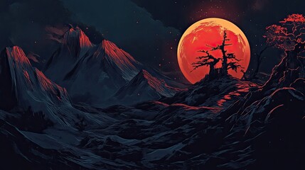 Red moon on a dark background