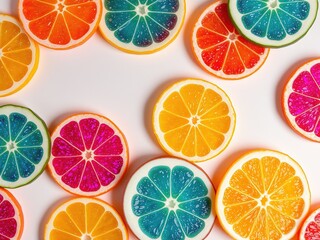 Obraz premium Electrifying Fruit Tapestry: Shimmering Slices of Electric Glitter
