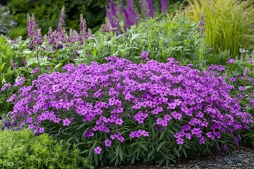 Obraz premium Vibrant Summer Phlox Blossoms (Phlox paniculata) in a Lush Garden Setting: A Beautiful Floral Display of Perennial Blooming Flowers