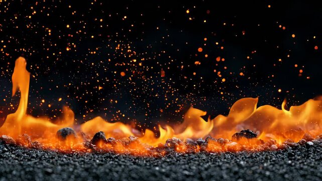 Flames dance and sparks fly in a mesmerizing display of fire and heat at a nighttime location