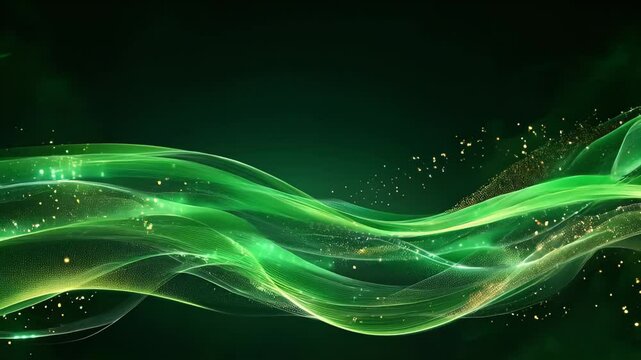 Stylish green wave animation showcasing fluid motion and shimmering particles for an immersive visual experience