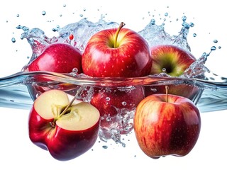 Freshly Sliced Red Apple Pieces Floating in Water