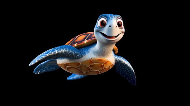 Animated cheerful sea turtle isolated asset, transparent 4K video, alpha channel, ProRes 4444