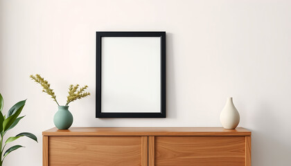 Modern Minimalist Decor with Empty Frame and Decorative Vases