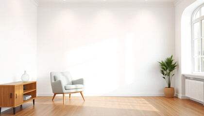 Cozy Minimalist Living Room with Light Wood Floor and Bright Walls