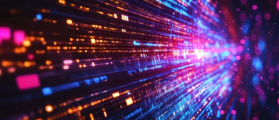 Naklejka premium Vibrant Light Trails in Abstract Digital Space