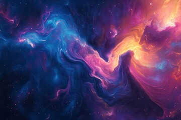 Fototapeta premium abstract fluid art painting with swirling iridescent colors, metallic accents, and organic patterns resembling cosmic nebulae and flowing water