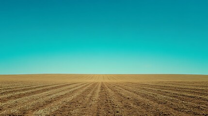 Open Farmland with Rows of Crops Under a Clear Blue Sky