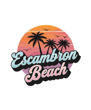 escambron beach typography with sunset and palm silhouettes