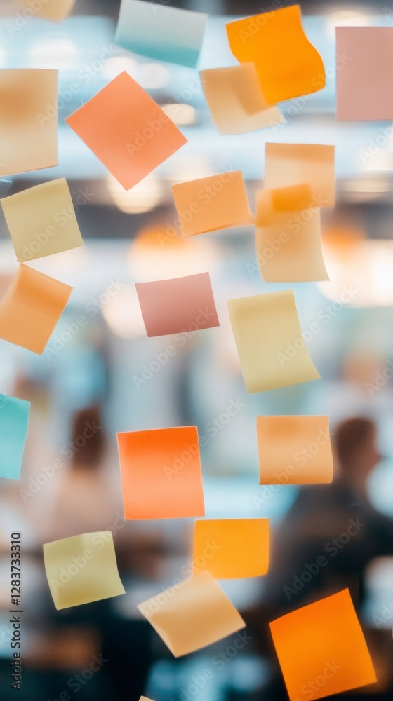 Poster vibrant sticky notes cover a glass surface, symbolizing the chaos of multitasking and time managemen
