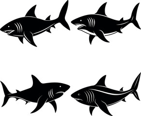 Stylized Shark Silhouette Vector Icon set Ocean & Marine Theme.