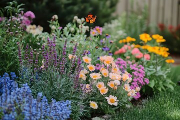 Monarch Butterfly in a Vibrant Flower Garden