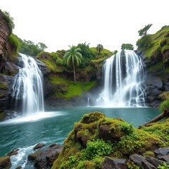 Fototapeta premium Ribeira do Ferreiro's Cascading Waters on the Enchanting Flores Island