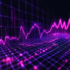 Fototapeta premium Vibrant digital graph depicting market trends and financial data in stunning pink and purple hues.