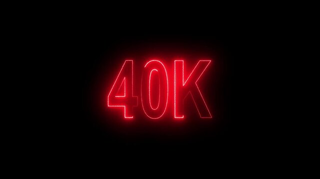 Glowing neon line with 40k Ultra HD video technology icon isolated on black background 40K subscribers modern animation banner design